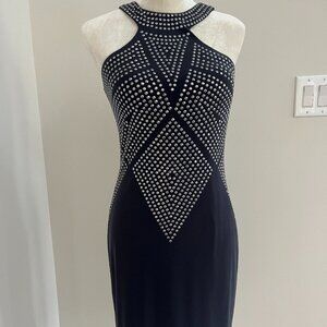 Joanna Chen Gunmetal Gray Cocktail Dress w/ Silver Grommet Detail